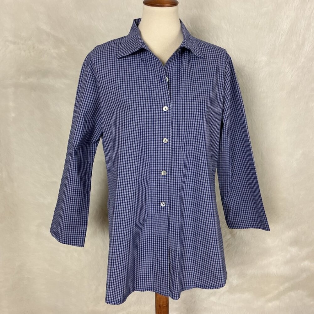 Vitamin Boutique Blue & White Check Collared Cotton Tunic Top L